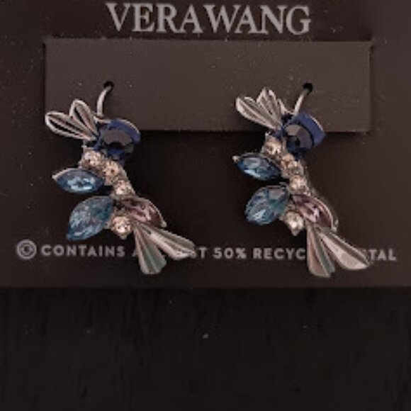 VERA WANG Rocker Chic Gunmetal Blue/Clear/Gray Crystal Drop Earrings**NEW! - Picture 1 of 3
